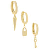 Gold Key X Lock X Spike Huggie Earring Combo Set - Adina Eden's Jewels