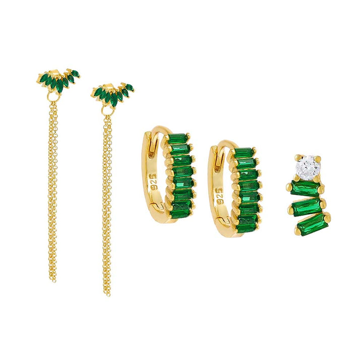 Emerald Green The Emerald Baguette Earring Combo Set - Adina Eden's Jewels