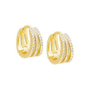 Gold Pavé Triple Row Huggie Earring - Adina Eden's Jewels