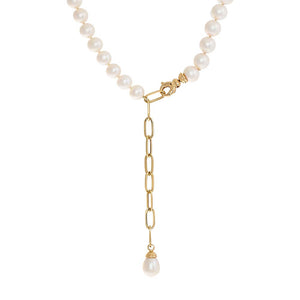 14K Gold Pearl X Paperclip Chain Lariat Necklace 14K - Adina Eden's Jewels