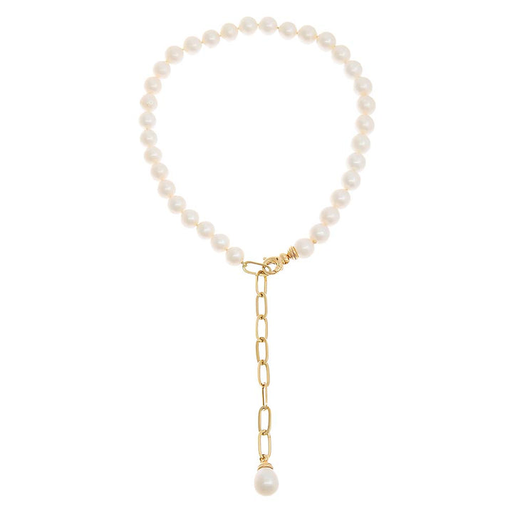  Pearl X Paperclip Chain Lariat Necklace 14K - Adina Eden's Jewels