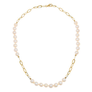 14K Gold Pearl X Paperclip Chain Necklace 14K - Adina Eden's Jewels