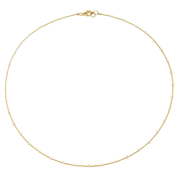 14K Gold Petite Pearl X Wire Chain Necklace 14K - Adina Eden's Jewels