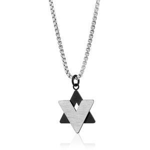 Silver Steel Black Star David Pendant Roundbox Chain - Adina Eden's Jewels