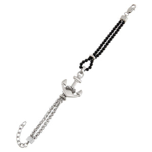 Onyx Onyx Steel X Bead Anchor Bracelet - Adina Eden's Jewels