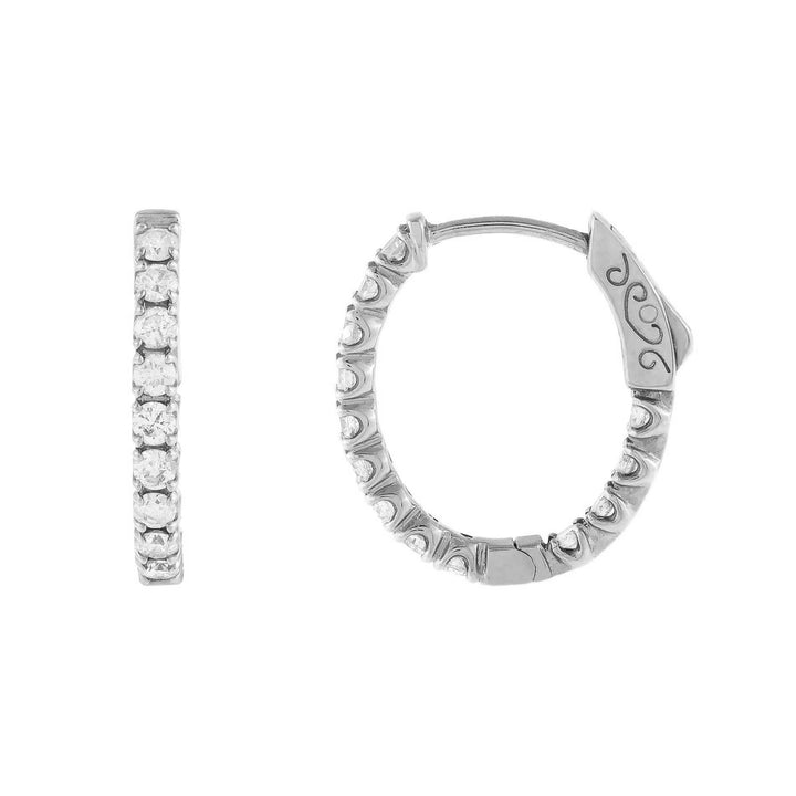 14K White Gold Diamond Oval Hoop Earring 14K - Adina Eden's Jewels