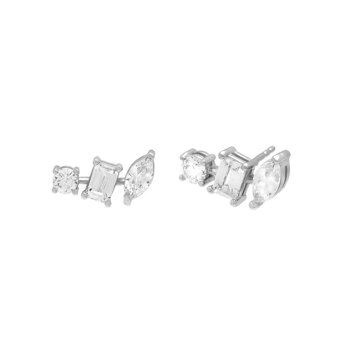 Silver Multishape CZ Stud Earring - Adina Eden's Jewels