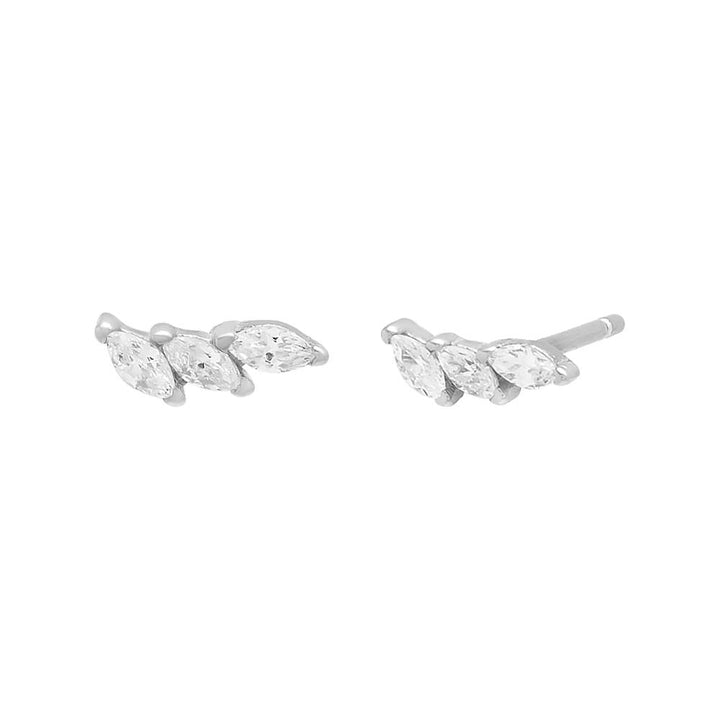 Silver / Pair Tiny Curved Marquise Bar Stud Earring - Adina Eden's Jewels