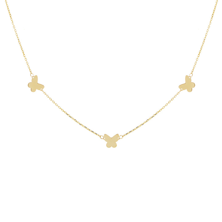 14K Gold Solid Triple Butterfly Necklace 14K - Adina Eden's Jewels