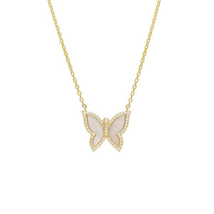 Pearl White Pavé Gemstone Butterfly Necklace - Adina Eden's Jewels