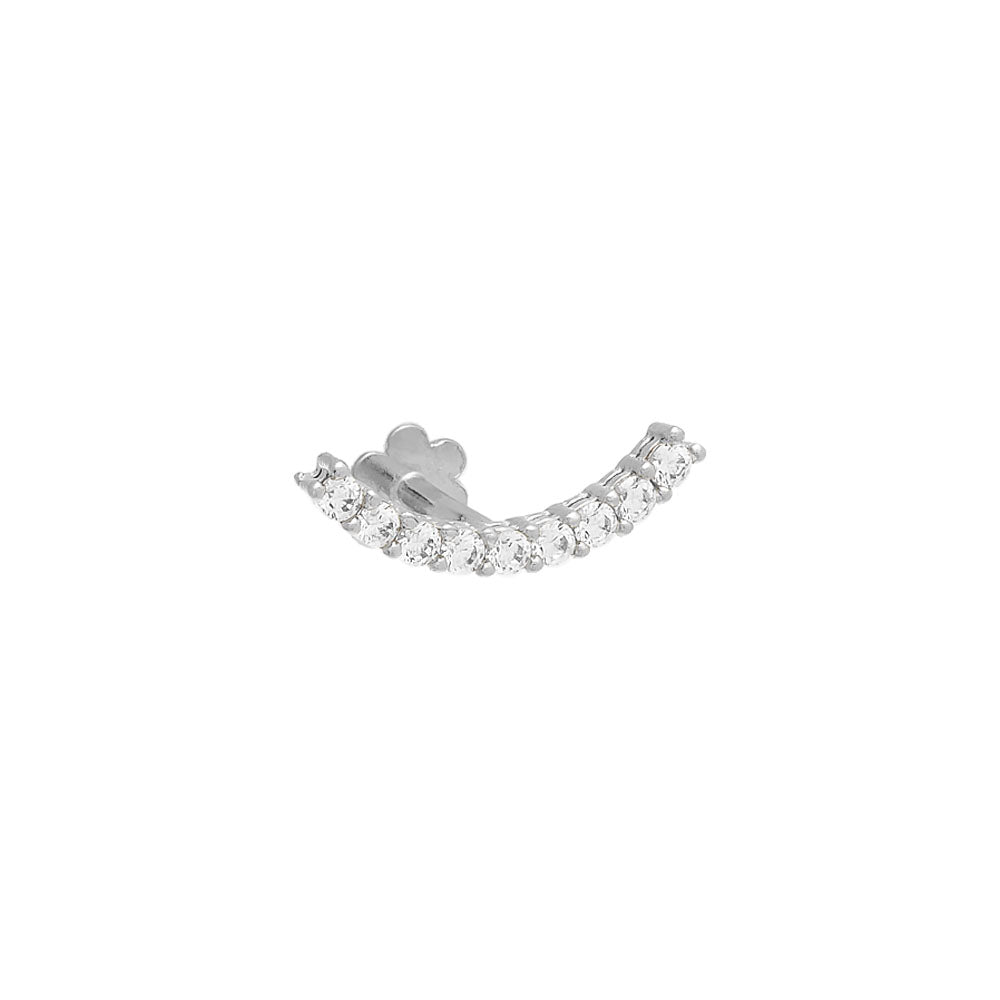 14K White Gold Curved Double Bar Diamond Post Earrings