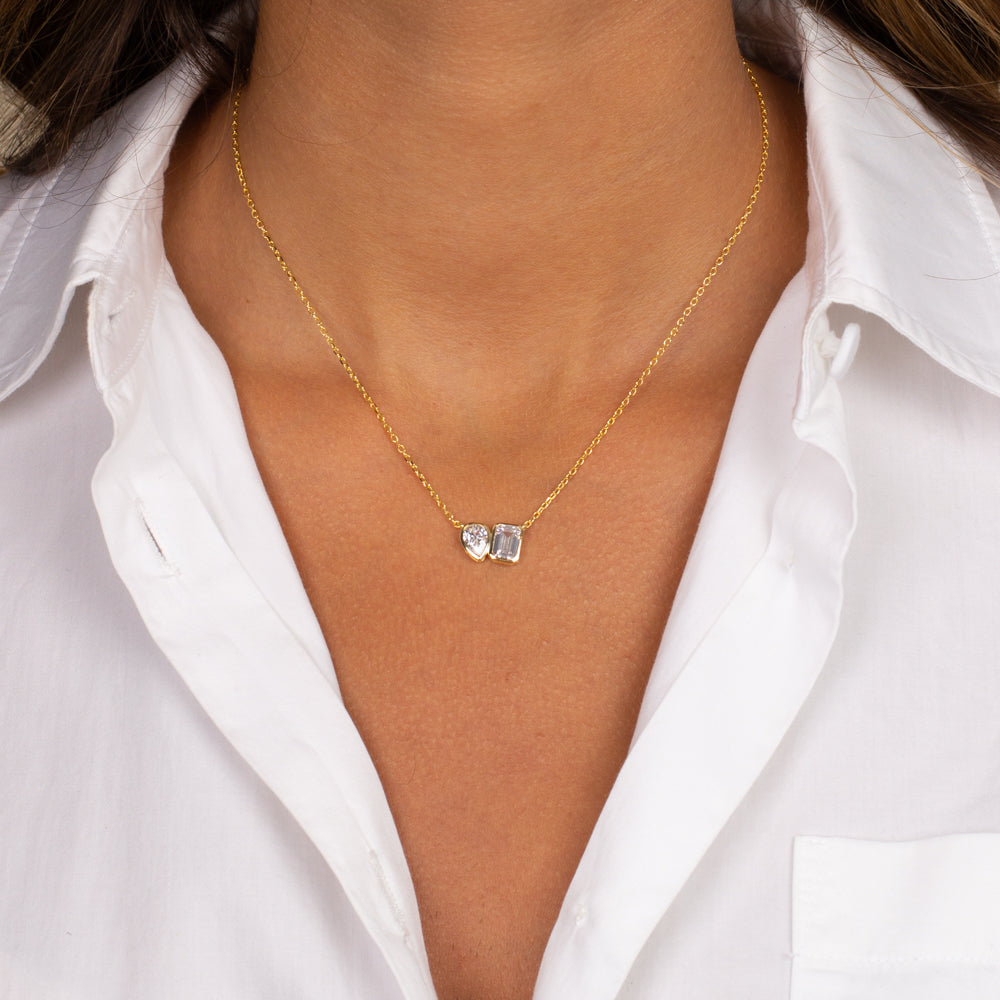 Teardrop X Emerald Bezel Set Chain Necklace Adina Eden Jewels