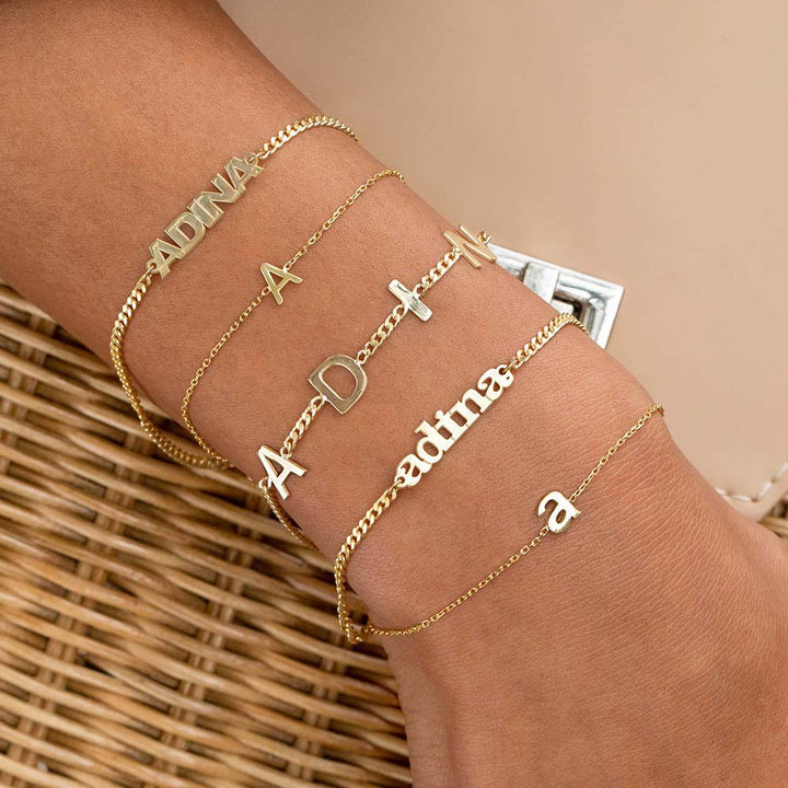 Block Letter Name Bracelet 14K Yellow Gold by Baby Gold - Shop Custom Gold Jewelry