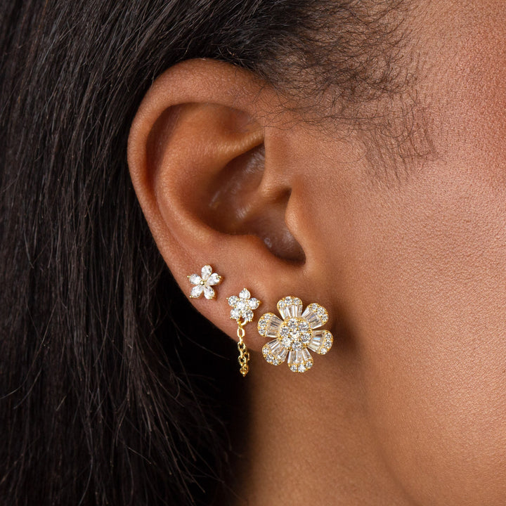  CZ 5 Petal Flower Stud Earring - Adina Eden's Jewels